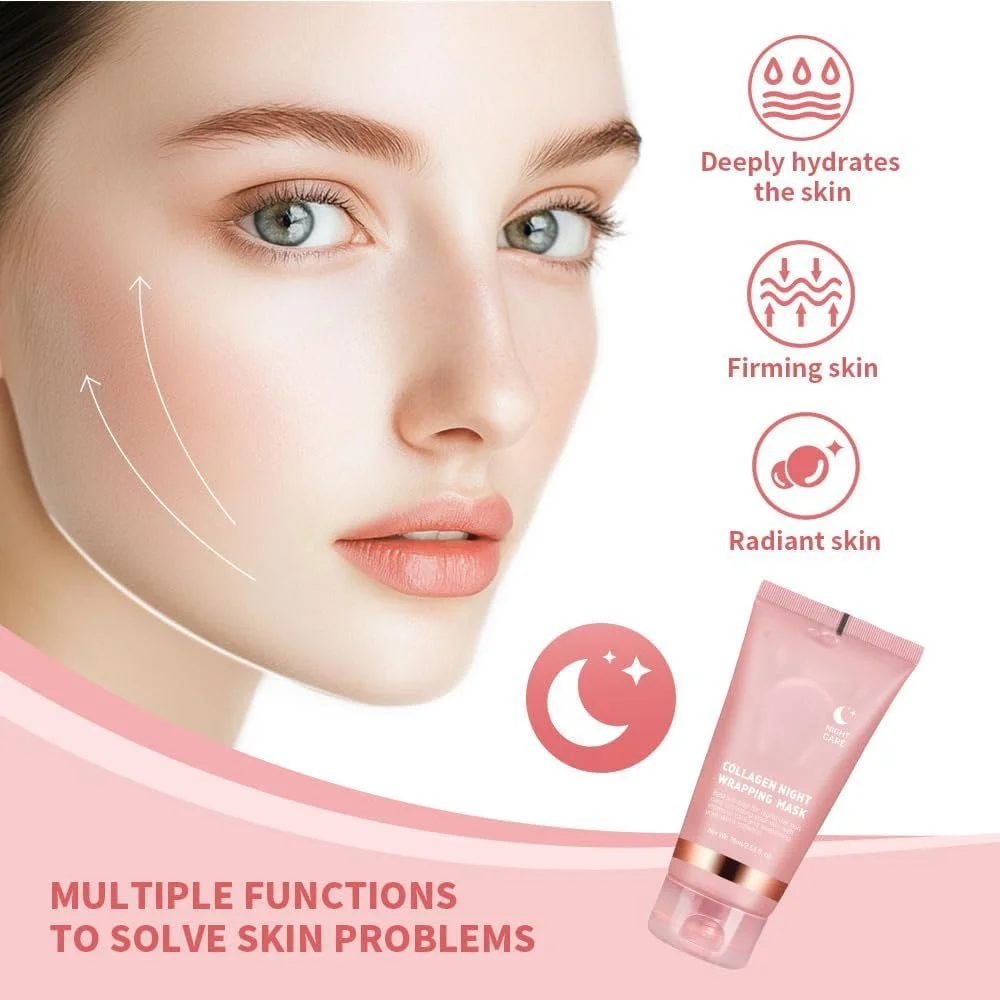 Ночная маска Collagen, маска для лица Collagen Overnight Wrapping Peel Off, корейская маска Collagen Peel Off, маска Collagen Wrapping с кисточкой для всех типов кожи (2 шт. / пробный набор), фото №4