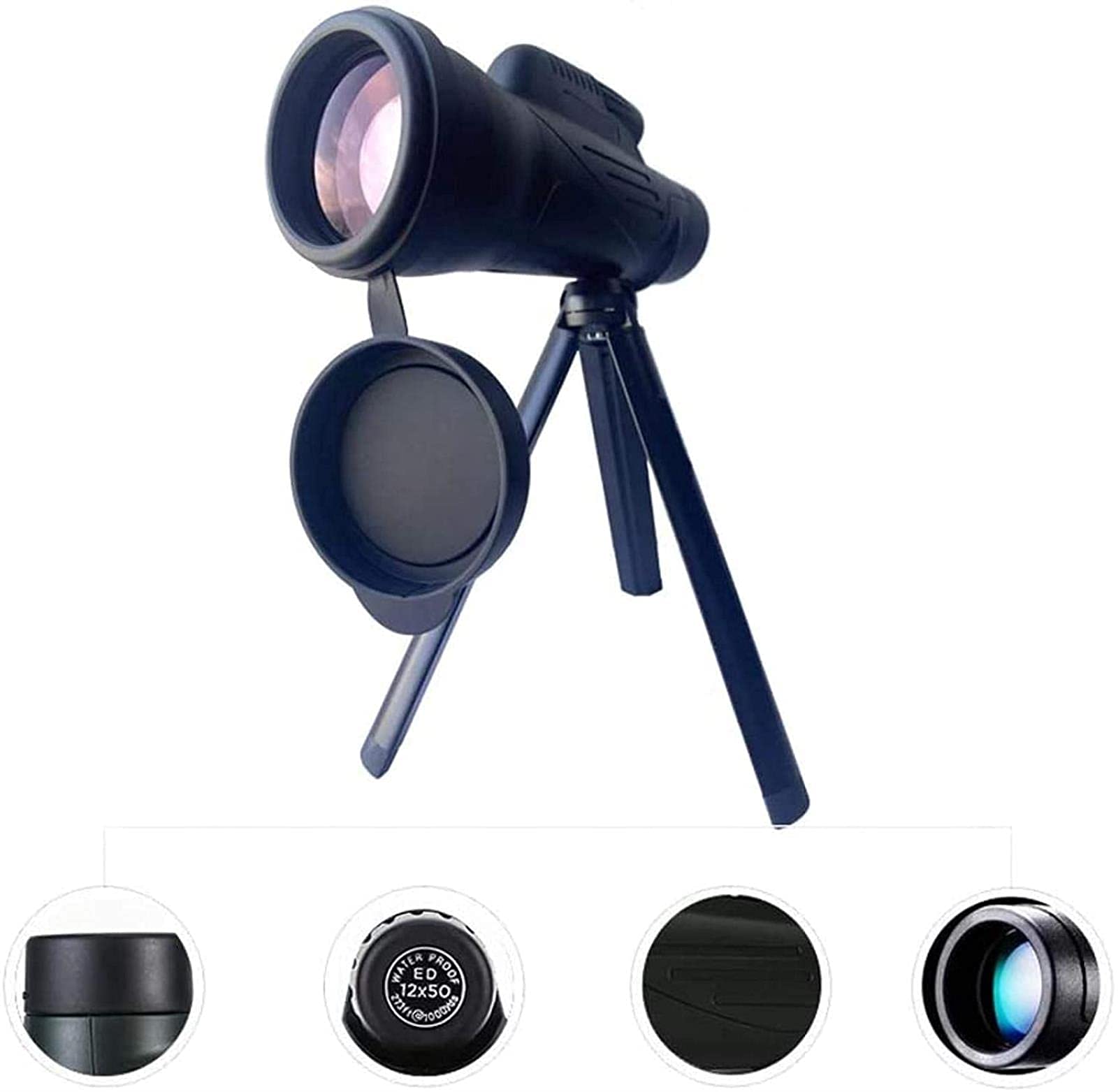 Монокуляр QHYTL 12x50 с BAK4-призмой черный, фото №4