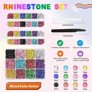 Стрази Morcheiong, 17000 шт, різнокольорові, 2-6 мм, блискучі камені з пінцетом synthetic.ua - Фото 1