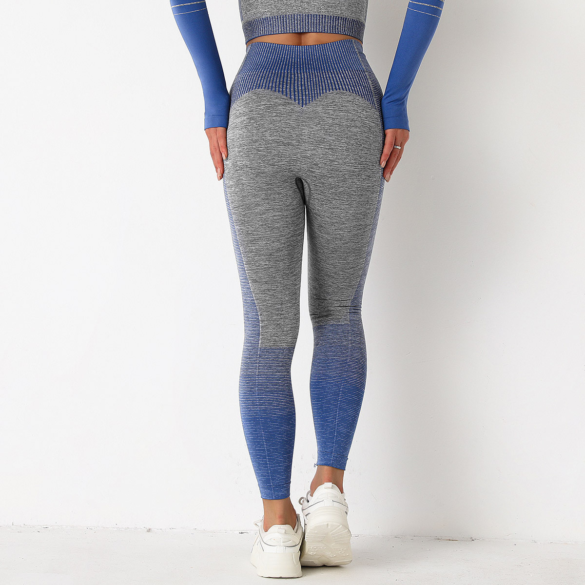 Леггинсы женские спортивные 9645 M серые с синим, фото №8