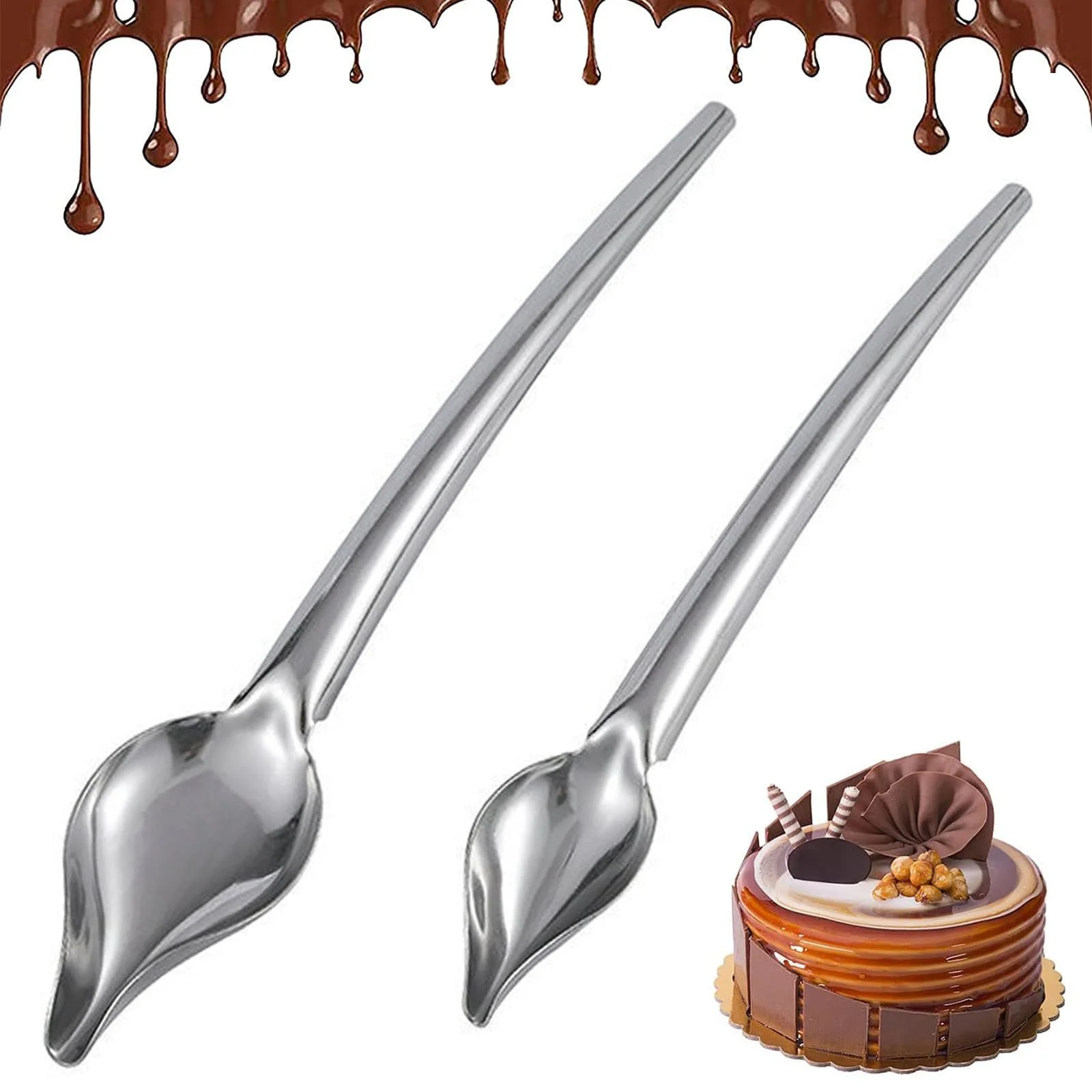 Набір з 2 декоративних ложок з нержавіючої сталі з прецизійними наконечниками, фото №1