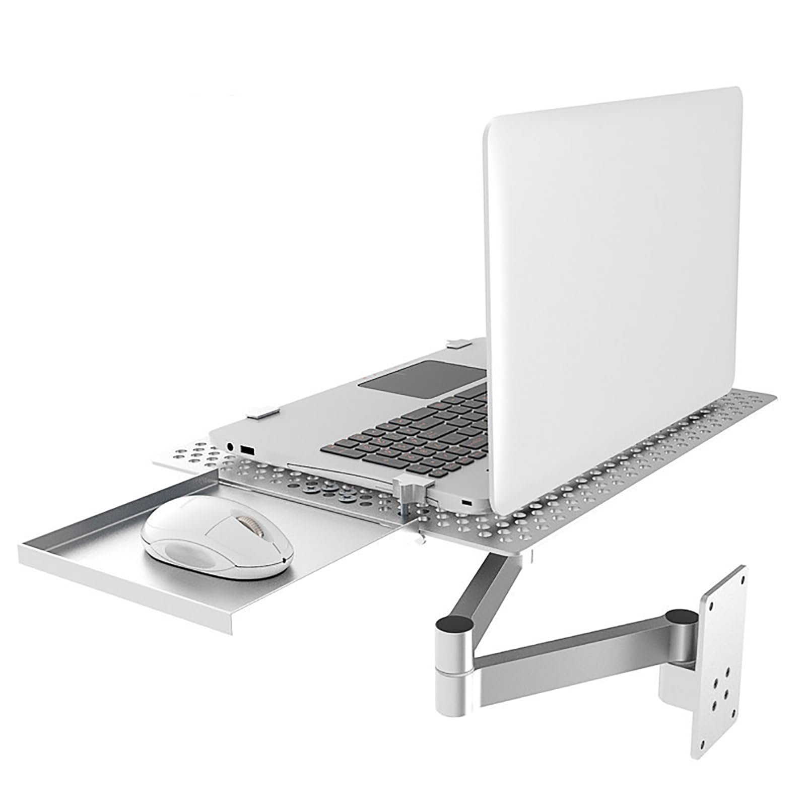 Настенное крепление для ноутбука, регулируемый кронштейн для ноутбука с подставкой для мыши, вентилируемая охлаждающая платформа, полная артикуляция движения, подставка для ноутбука, грузоподъемность 8 кг, для офиса, рабочей станции, фото №2