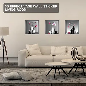 Наклейки на стіну UOCAI 3 штуки 3D Ваза з квітами 30 x 30 см synthetic.ua - Фото 1