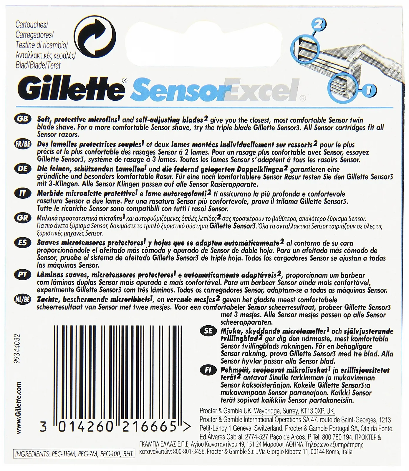 Сменные кассеты для бритья Gillette Sensor Excel (10 шт), фото №2 Сменные кассеты для бритья Gillette Sensor Excel (10 шт), фото №2