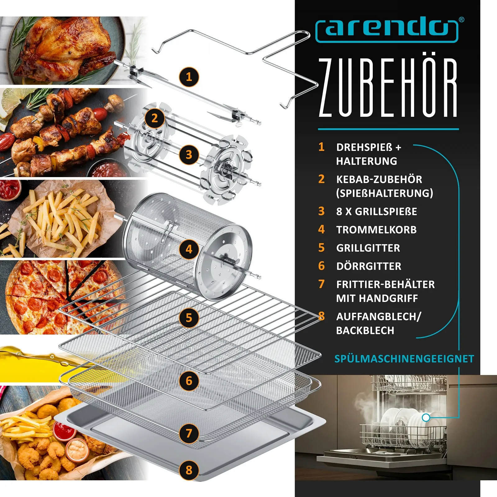 Мультипіч-піч Arendo Mini Oven 30 л 1800 Вт Stainless Steel, фото №5 Мультипіч-піч Arendo Mini Oven 30 л 1800 Вт Stainless Steel, фото №5