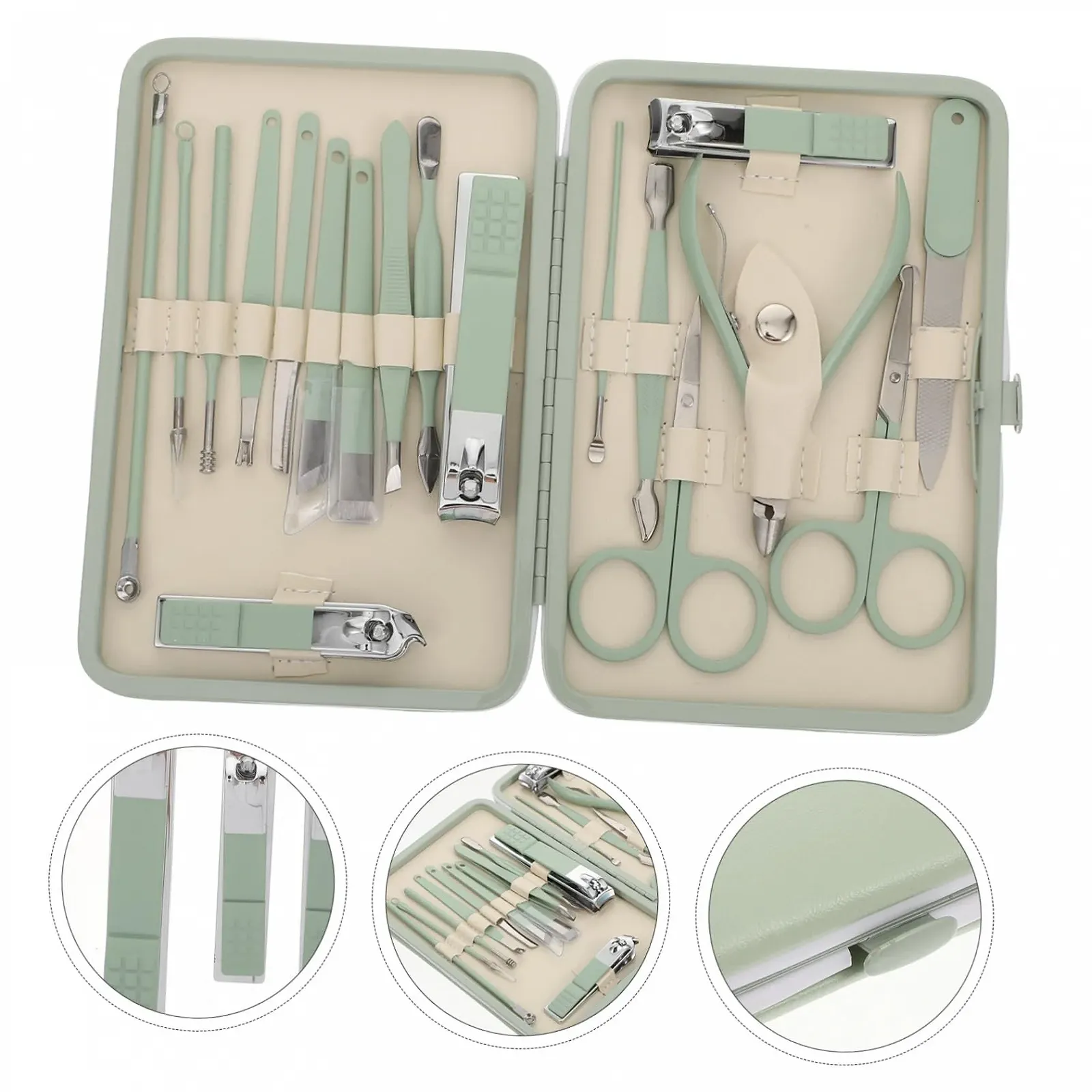 Набор маникюрный CALLARON 18 предметов, из нержавеющей стали, зеленый, фото №8