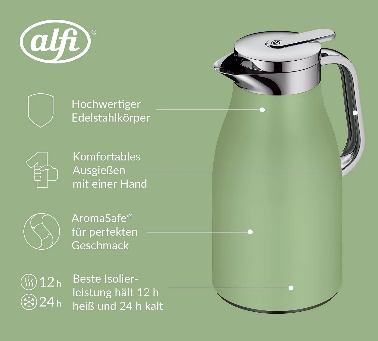 Термос-кавник alfi Skyline 1.0 л, матовий, термос з нержавіючої сталі з гігієнічною вставкою із загартованого скла, фото №3