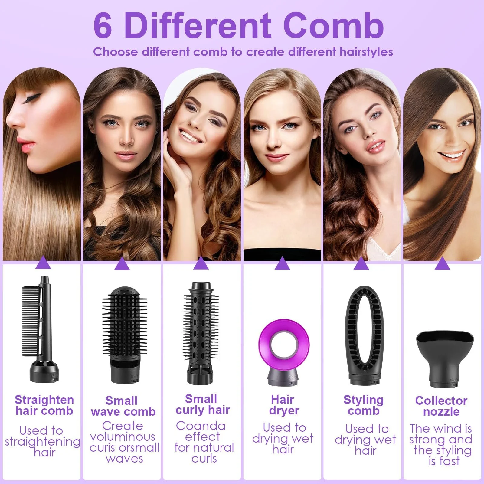 Фен-щетка 6-в-1 Air Styler 1000 Вт портативная с 6 насадками, фото №2 Фен-щетка 6-в-1 Air Styler 1000 Вт портативная с 6 насадками, фото №2