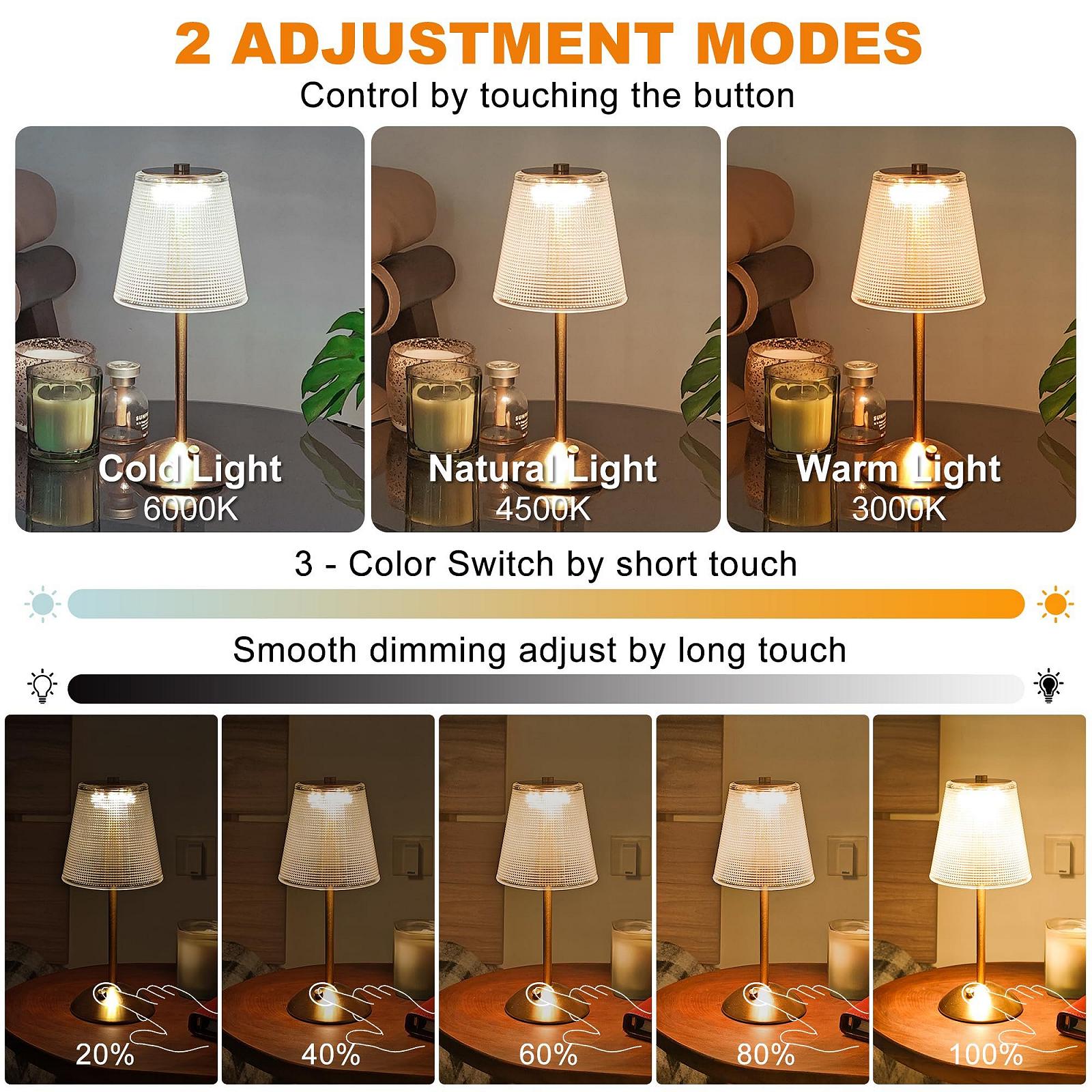 Настільна лампа Amingulry Wireless 4000 mAh 3 Colour Modes Dimmable Gold Metal 30 см, фото №5