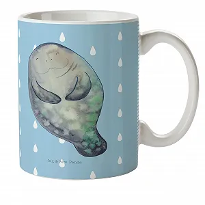 Детская Кружка Mr. & Mrs. Panda Манати Счастливый, Пластиковая Кружка, Новое Начало, Небьющаяся Кружка, Осознанность, Морские Животные, Праздник - Фото 1