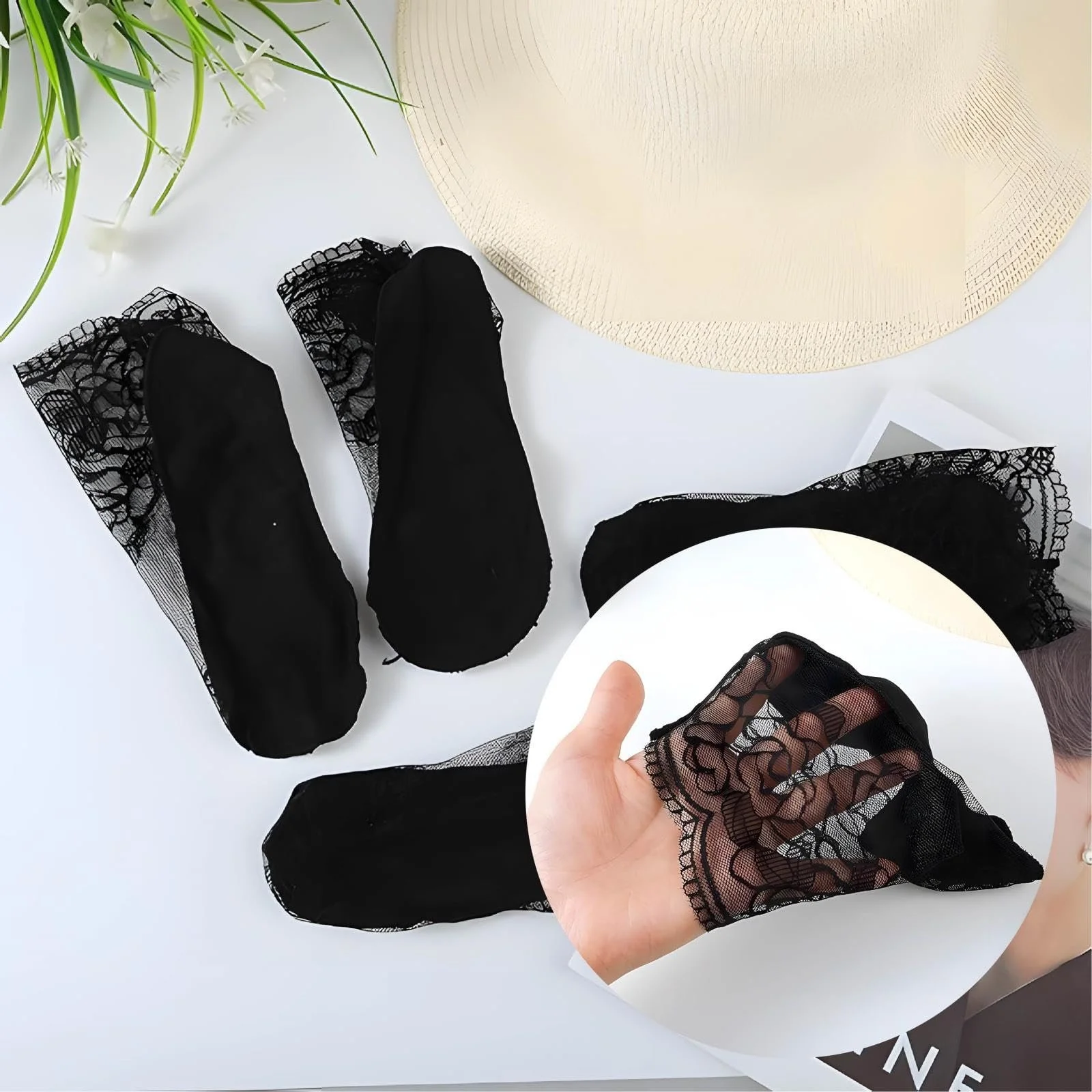 Жіночі шкарпетки з рюшами (6 пар) Мереживні шкарпетки Чорний L, фото №6