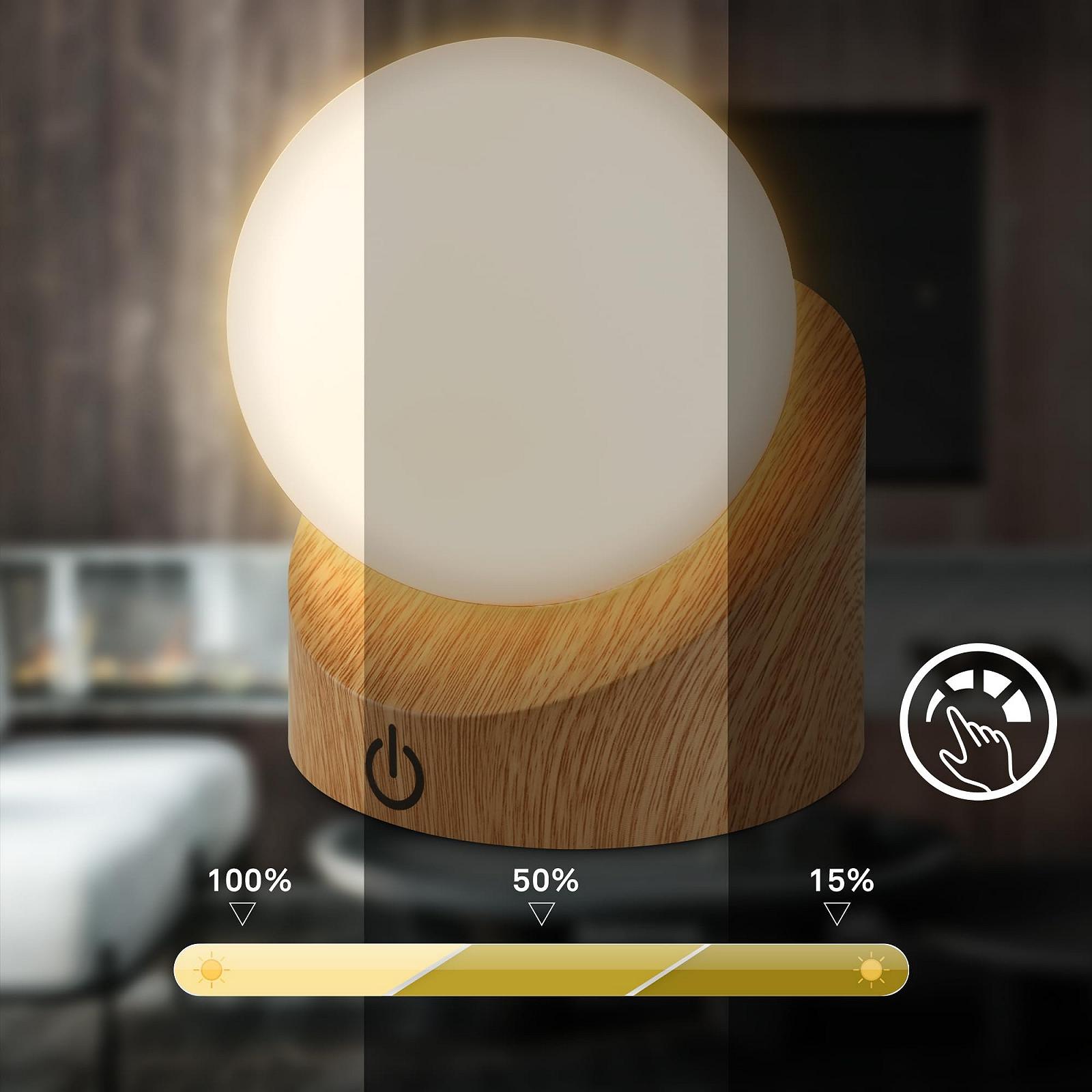 Настольная лампа BRILONER Mini беспроводная LED IP54 сенсорная со сменным аккумулятором шар 10 x 8 x 9 см Дерево, фото №6