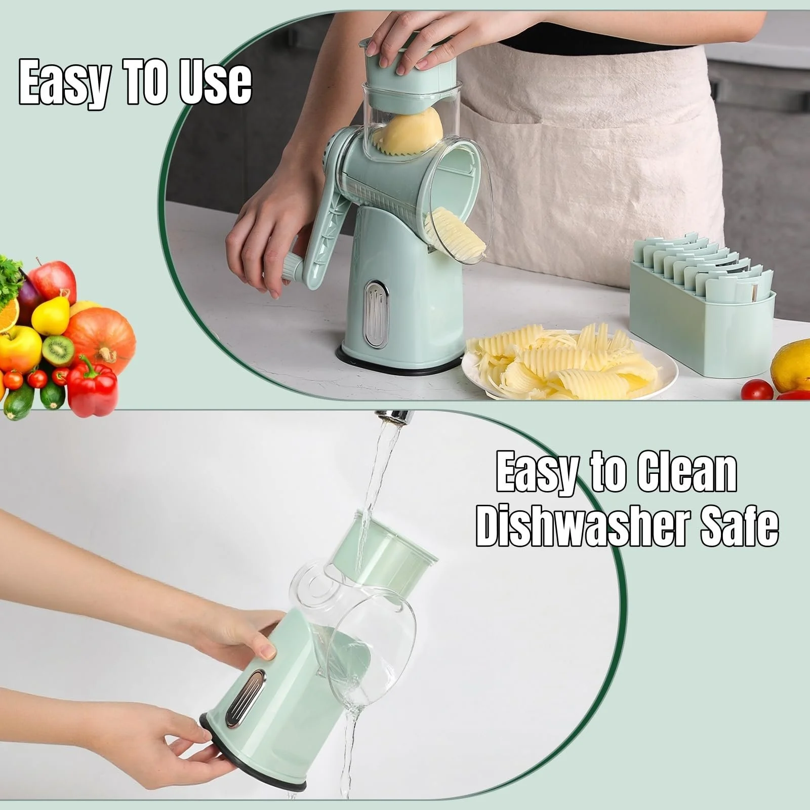 Ручна овочерізка-терка з ручкою з 5 змінними лезами з нержавіючої сталі, фото №3