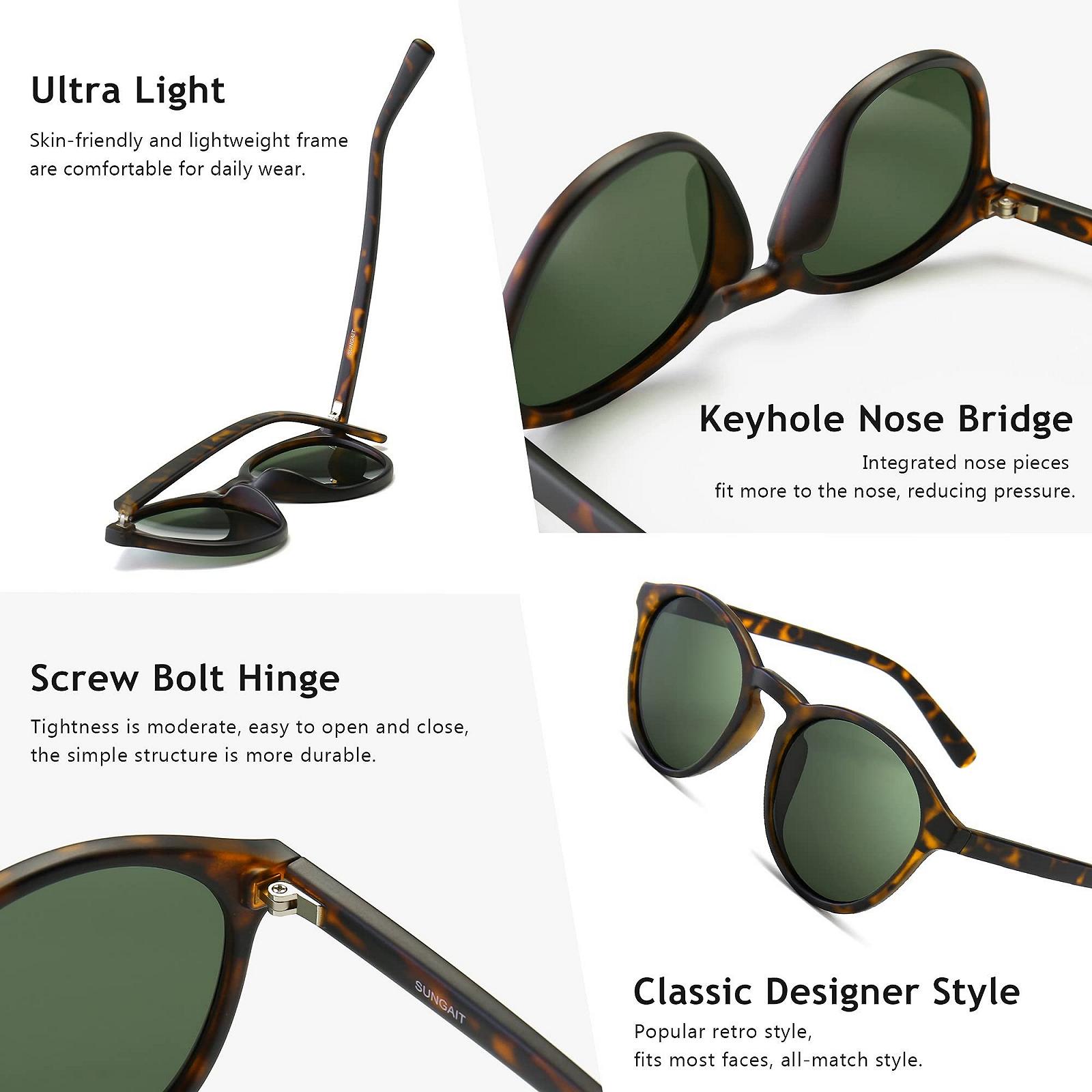 Поляризовані сонцезахисні окуляри ретро стиль SUNGAIT TR90 оправа круглі для захисту UV400, фото №5