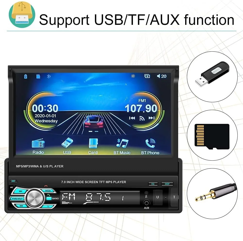 Автомагнітола CAMECHO Q3516A3 / 7" / Сенсорна / Apple CarPlay / Android Auto / Bluetooth / WI-FI / USB / AUX / SD slot / 1DIN, фото №5 Автомагнітола CAMECHO Q3516A3 / 7" / Сенсорна / Apple CarPlay / Android Auto / Bluetooth / WI-FI / USB / AUX / SD slot / 1DIN, фото №5