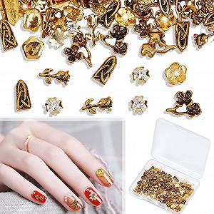 Стрази для нігтів Квітка NICENEEDED 100 шт, 3D Металеві самоцвіти для жінок та дівчат - Фото 1