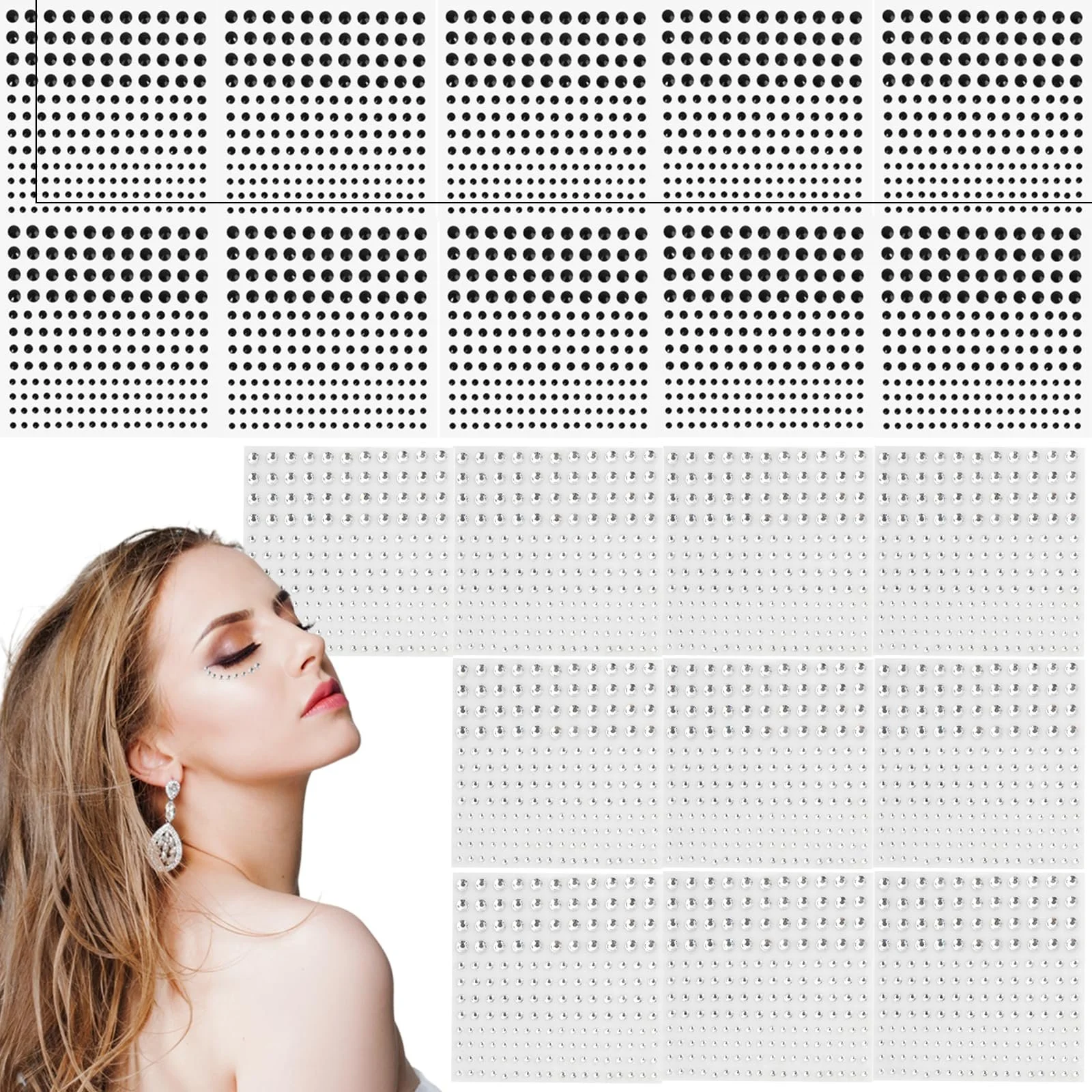 Набор самоклеящихся страз 3440 шт., 1720 круглых серебряных страз и 1720 черных блестящих драгоценных камней, 3/4/6 мм акриловых драгоценных камней для приклеивания, блестящие камни для украшения лица/ногтей/поделок, фото №1 Набор самоклеящихся страз 3440 шт., 1720 круглых серебряных страз и 1720 черных блестящих драгоценных камней, 3/4/6 мм акриловых драгоценных камней для приклеивания, блестящие камни для украшения лица/ногтей/поделок, фото №1