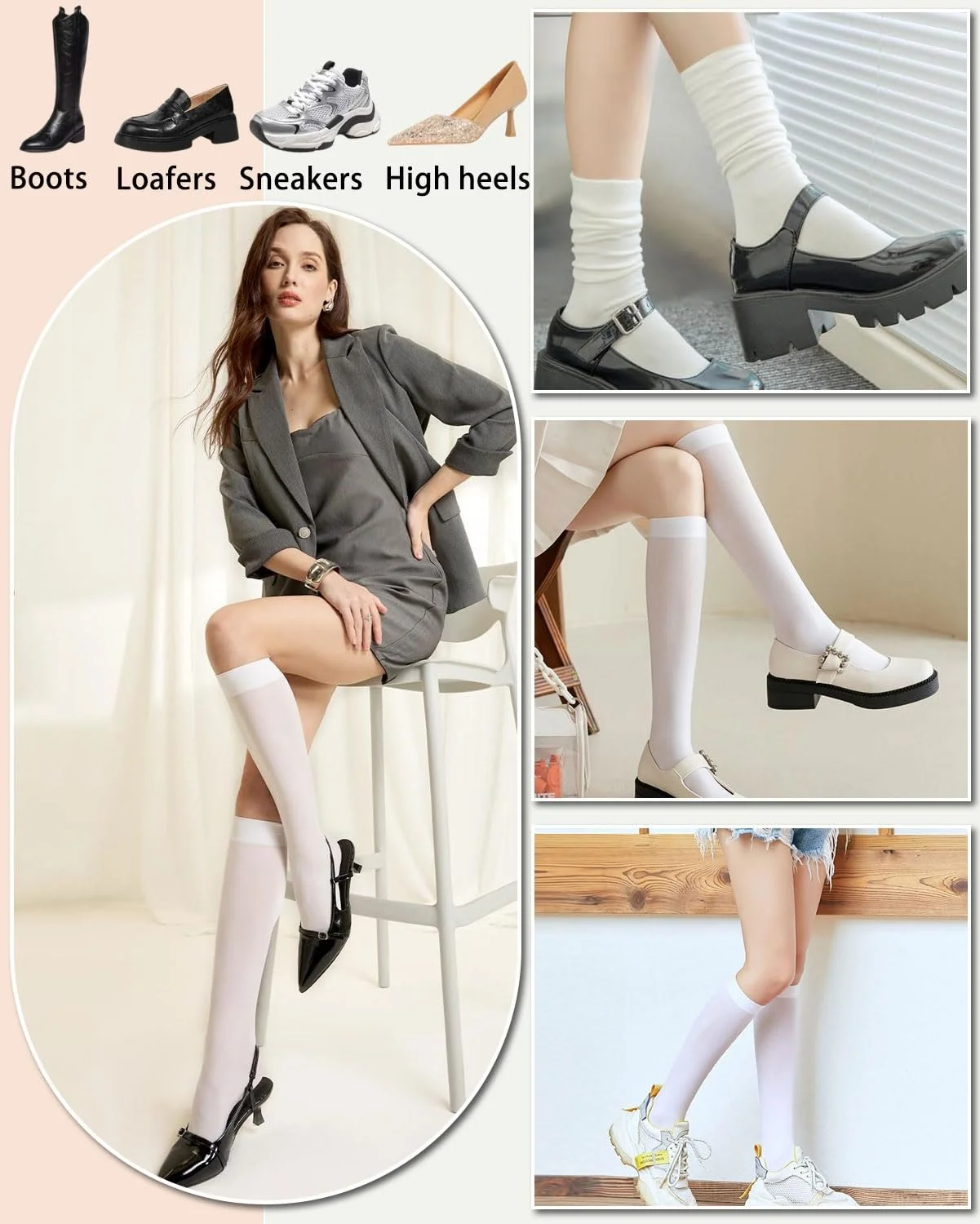 Жіночі гольфи до коліна Білі, фото №5