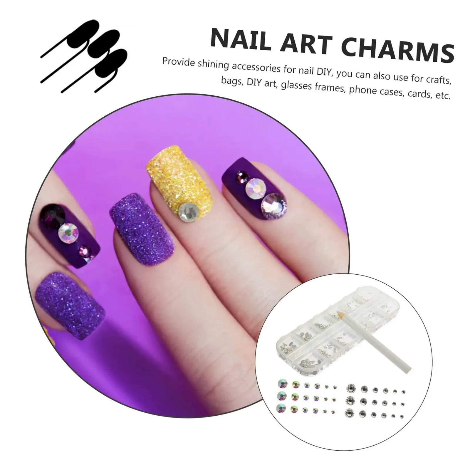 Набор для ногтей Housoutil Наклейки для украшения ногтей со стразами Коробка для макияжа Кристаллы для рукоделия Диски для ногтей 3D Плоские стеклянные аксессуары, фото №3