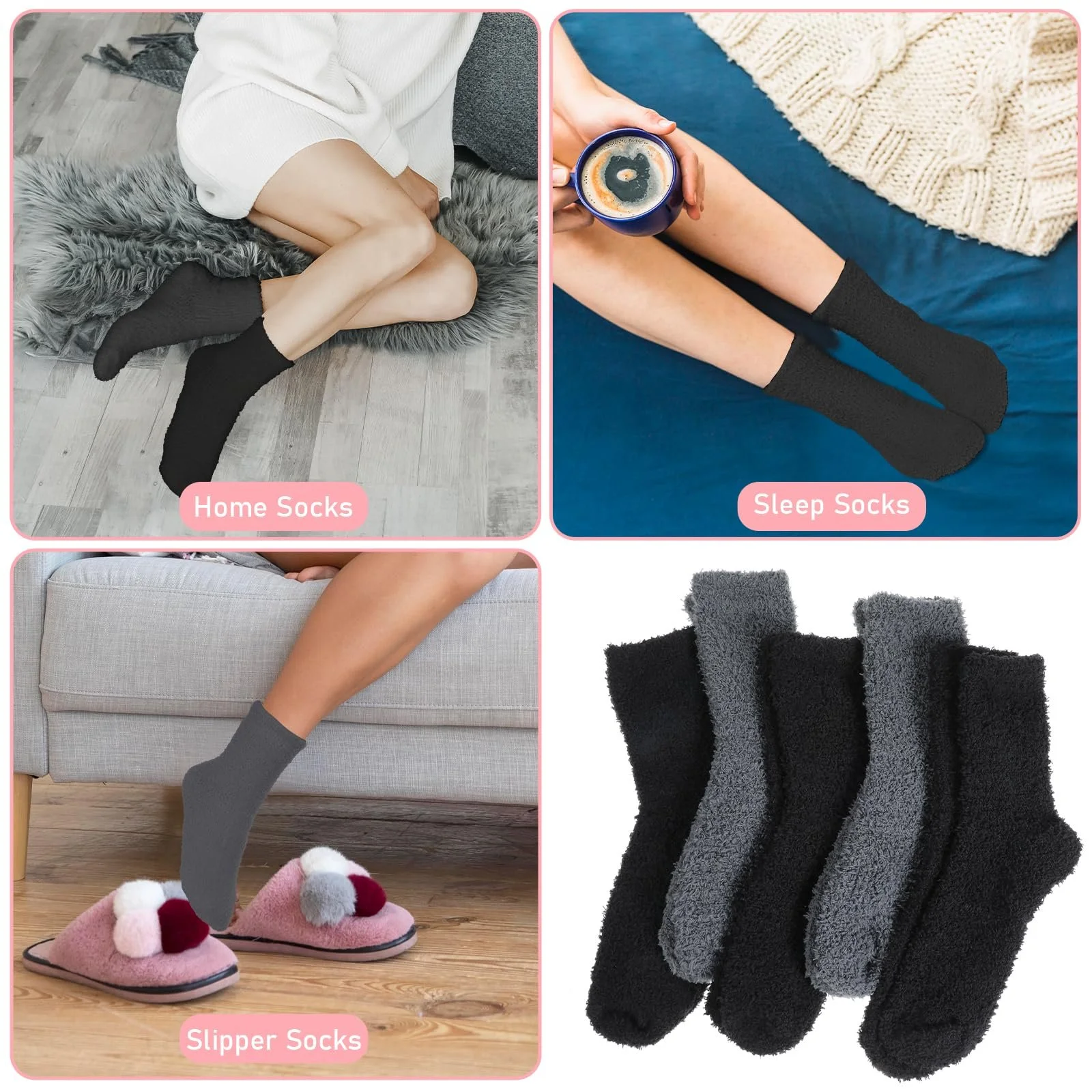 Носки Abeillo, 5 пар, тёплые носки из кораллового флиса, зимние носки, эластичные носки для сна, домашние носки для зимы, рождественские, фото №4