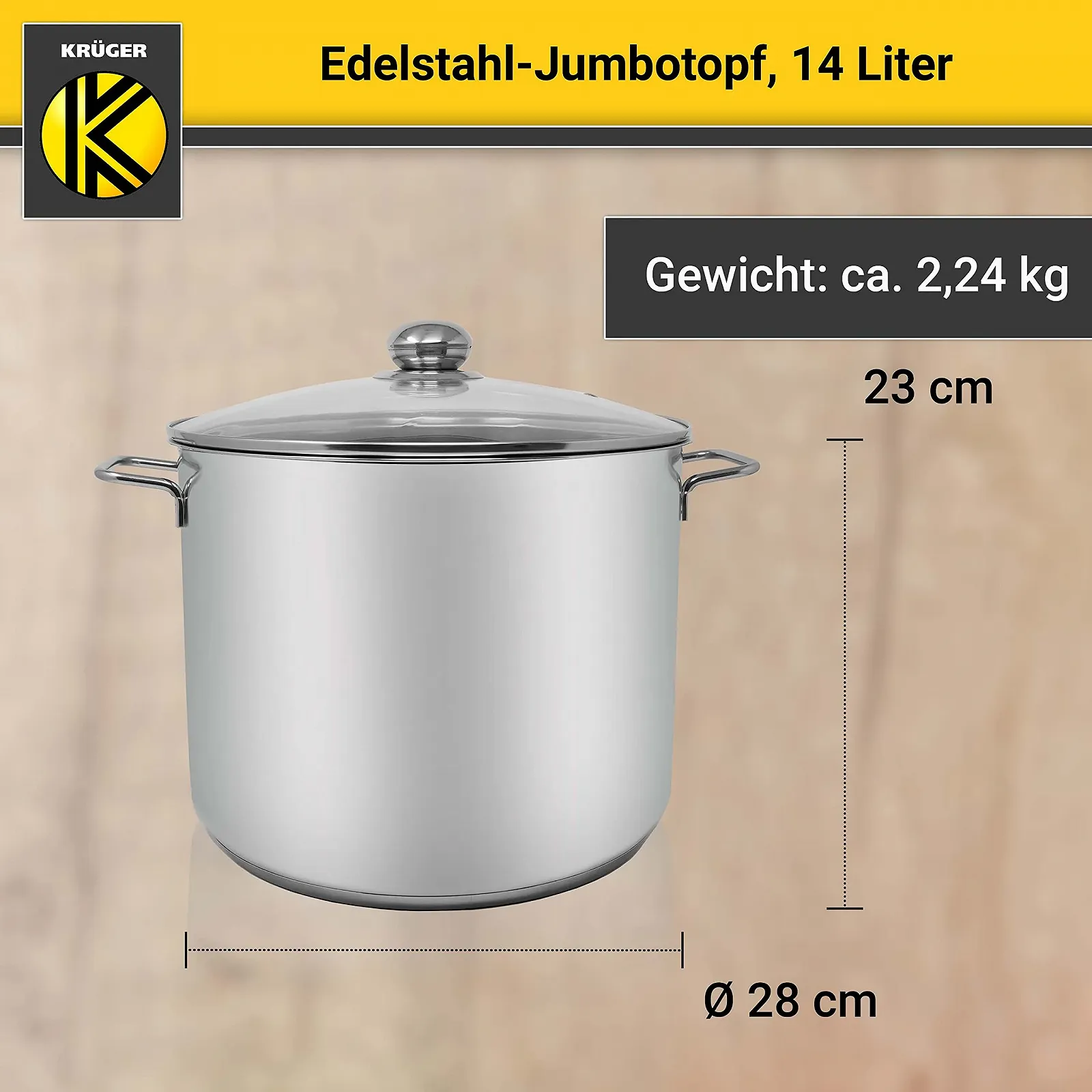 Кастрюля Krüger Jumbo из нержавеющей стали с крышкой для наблюдения за приготовлением пищи, фото №6 Кастрюля Krüger Jumbo из нержавеющей стали с крышкой для наблюдения за приготовлением пищи, фото №6