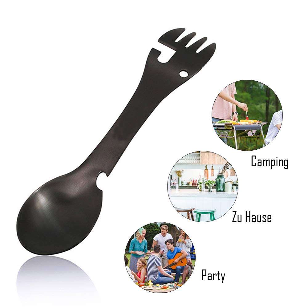 Набор столовых приборов THETAG Camping Spork Ложка Вилка Нож Открывалка для бутылок и консервов Нержавеющая сталь, фото №3