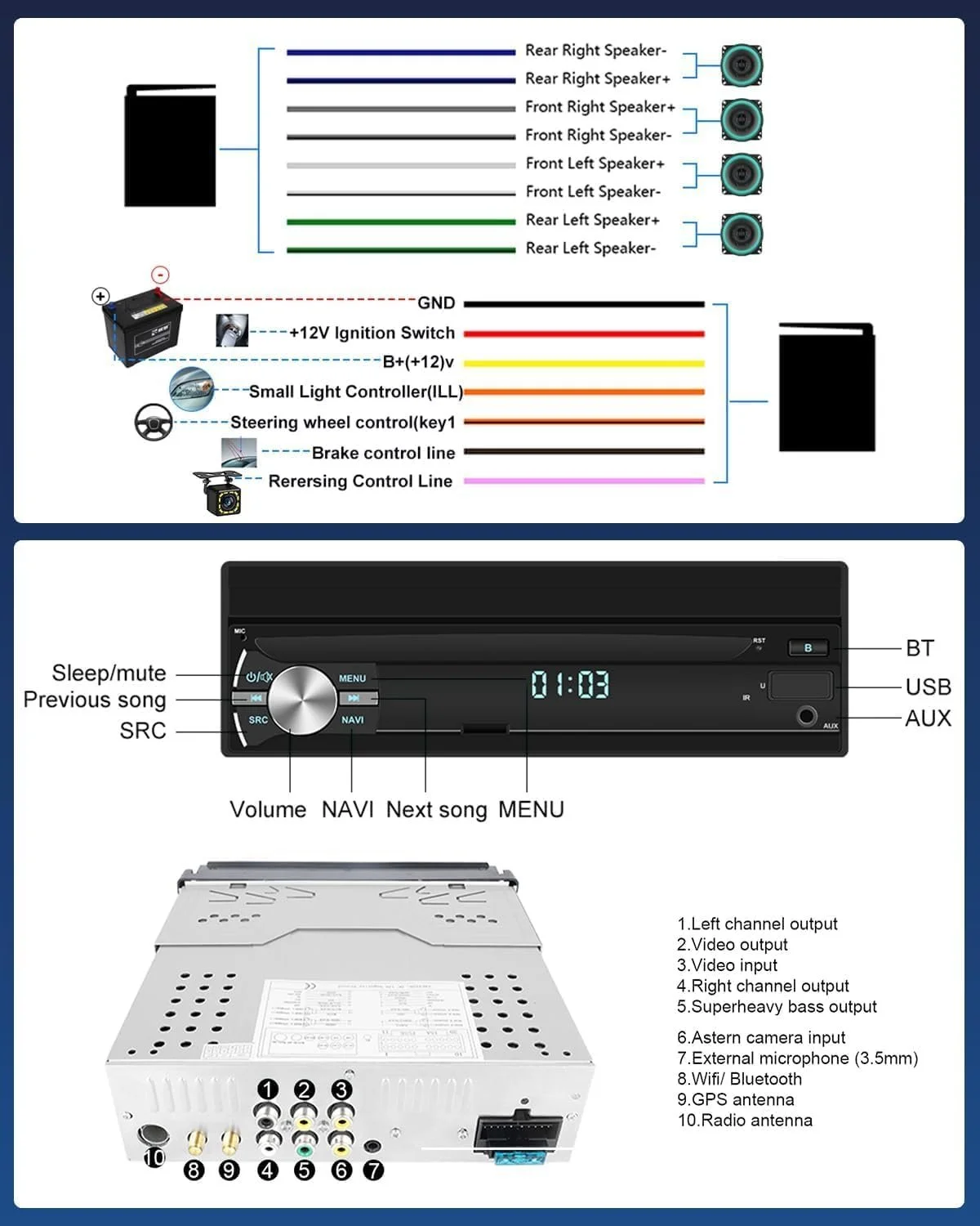 Автомагнитола Hikity / 7" / Сенсорная / 2/16Гб / Android 12 / Bluetooth / WI-FI / GPS / USB / AUX / 1DIN, фото №6