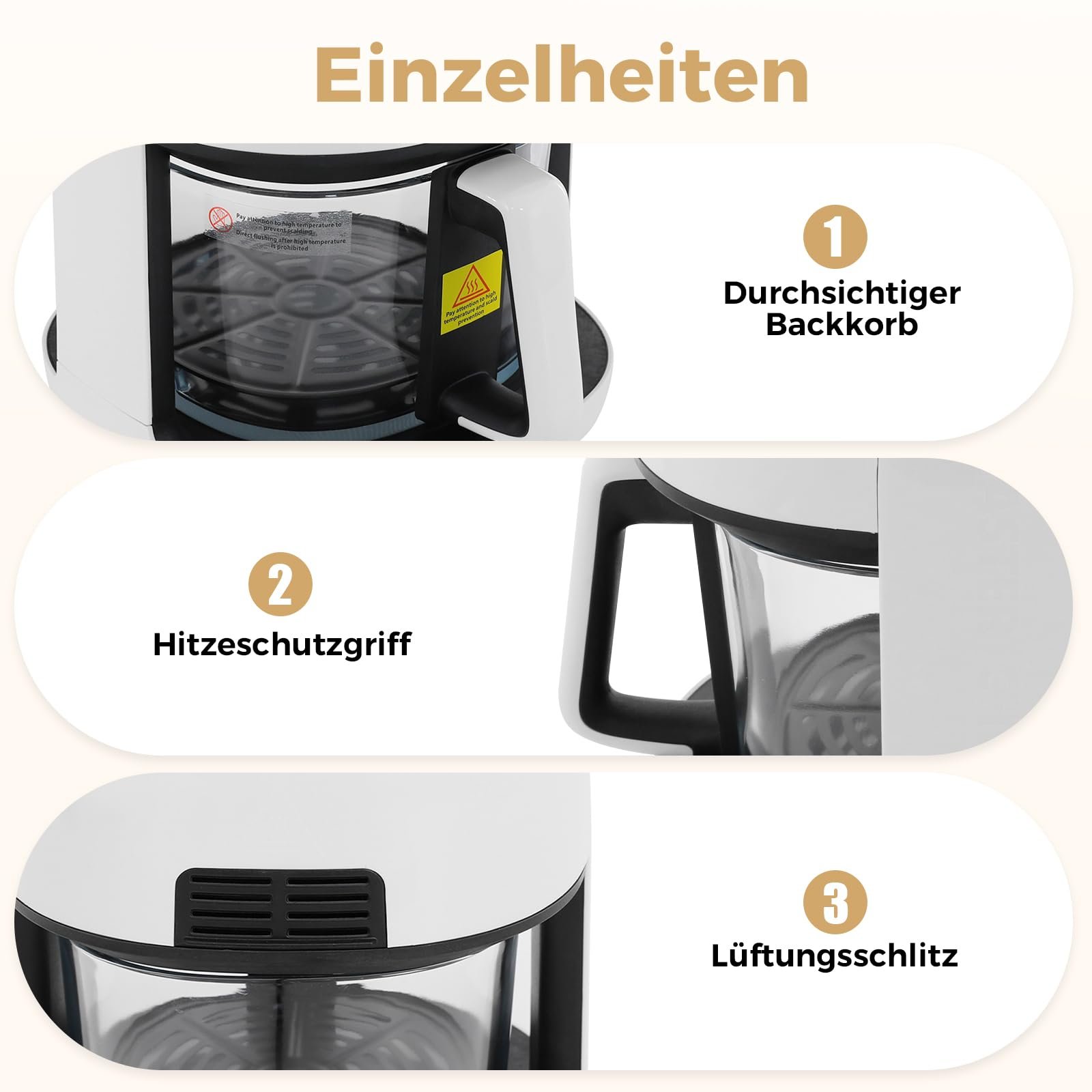 Мультипіч Smart Airfryer 1350W 3.3L з сенсорним екраном таймером та регулюванням температури 80-190°C Біла, фото №7 Мультипіч Smart Airfryer 1350W 3.3L з сенсорним екраном таймером та регулюванням температури 80-190°C Біла, фото №7