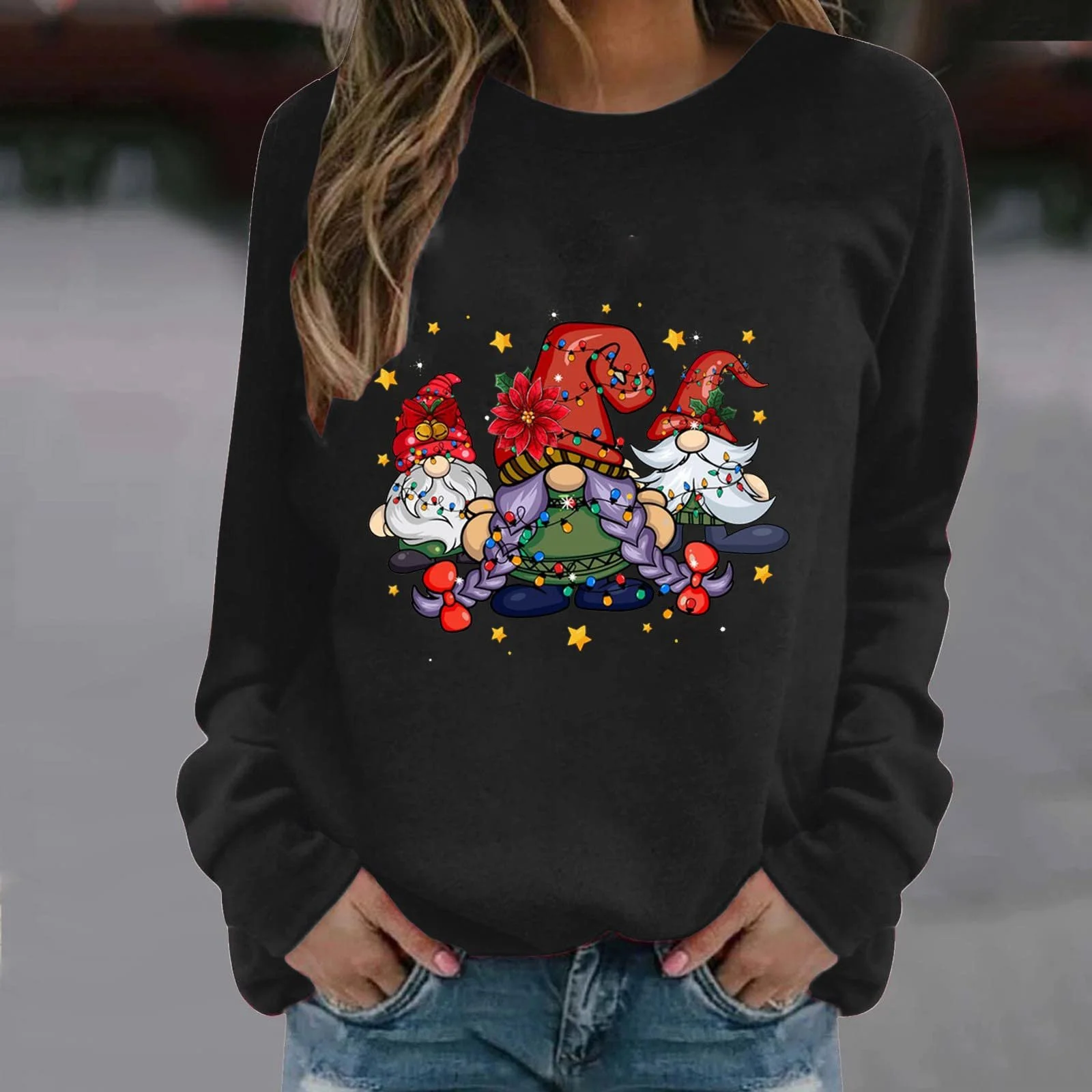 Жіночий Різдвяний світшот з круглим вирізом, різдвяний джемпер з принтом і довгими рукавами, фото №2