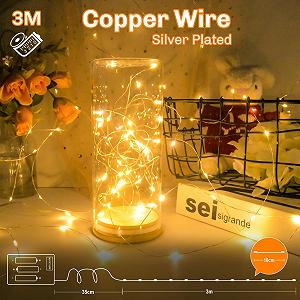 Гирлянда cshare LED 3 м, 30 LED, проволочная микро-гирлянда, Хэллоуин, питание от батареек AA, теплый белый synthetic.ua - Фото 1