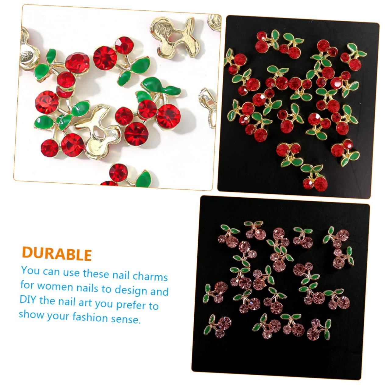 Украшение для ногтей Вишня FRCOLOR 96 шт. Заклепки для ногтей со стразами Форма вишни Фруктовые украшения для ногтей Блестящие аксессуары для ногтей Золотой декор Стразы для ногтей Miss Golden из сплава, фото №6