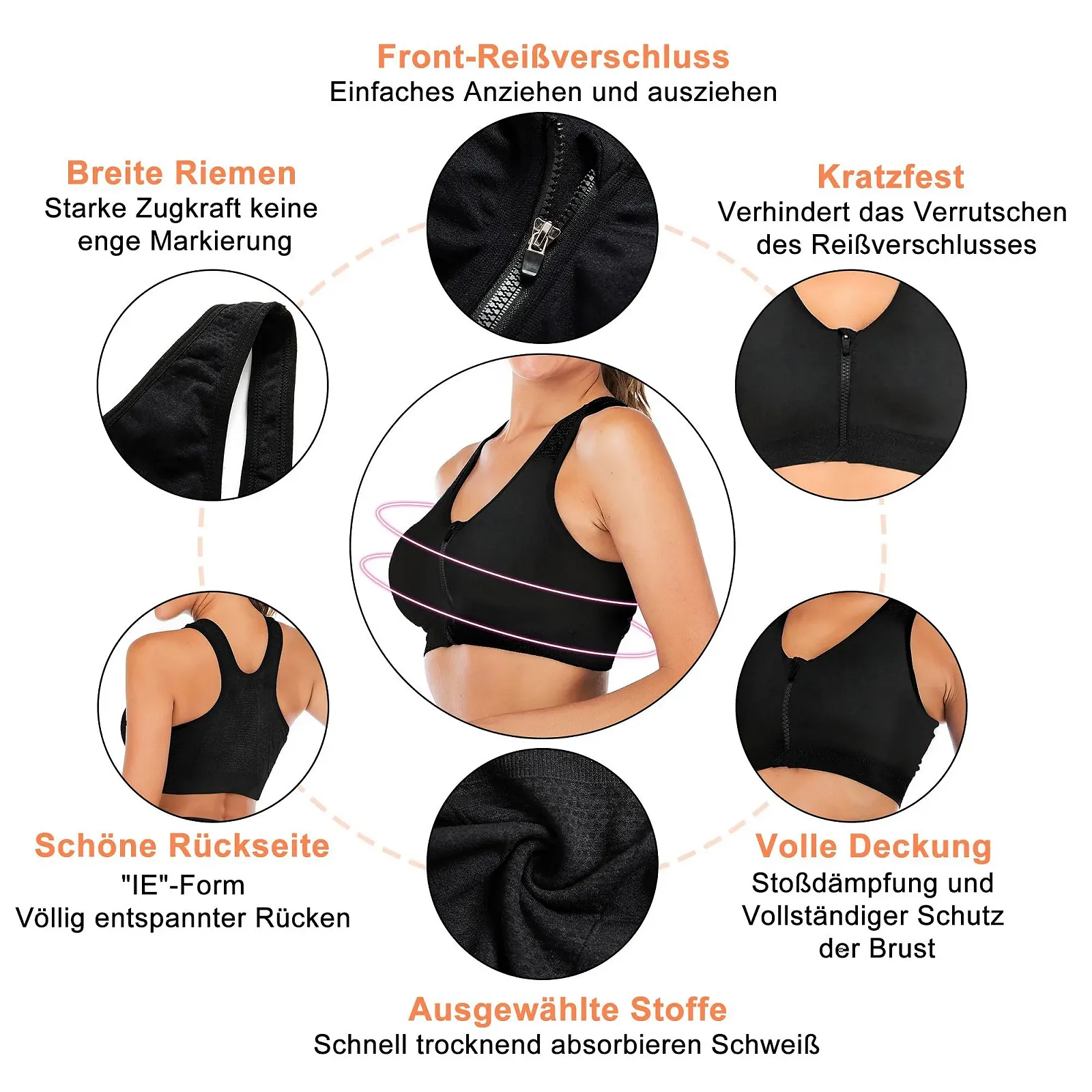 Спортивный бюстгальтер Zip Front Post Surgery Racerback Padded, фото №2