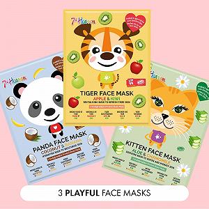 Тканевые маски для лица Набор с животными с тиграми, котятами и пандами для успокоения сухой и усталой кожи, увлажнения (от 8 лет) Упаковка из 3 штук (1 упаковка) synthetic.ua - Фото 1