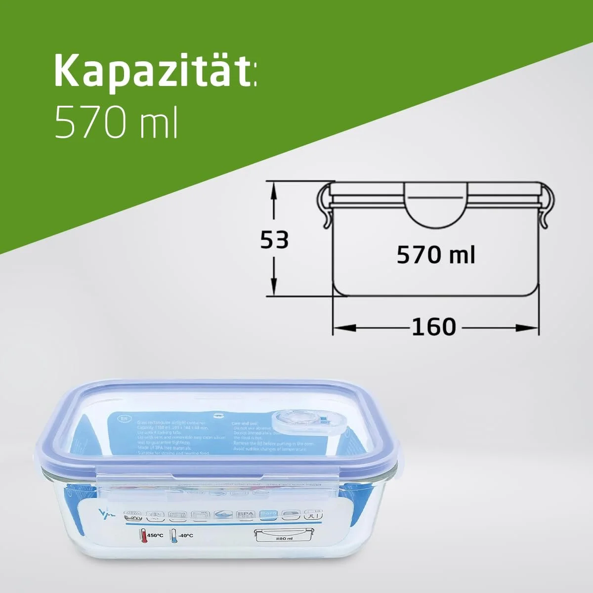 Скляний контейнер Amig Mod. 300 570 мл / 20 oz герметичний з кришкою, фото №7 Скляний контейнер Amig Mod. 300 570 мл / 20 oz герметичний з кришкою, фото №7