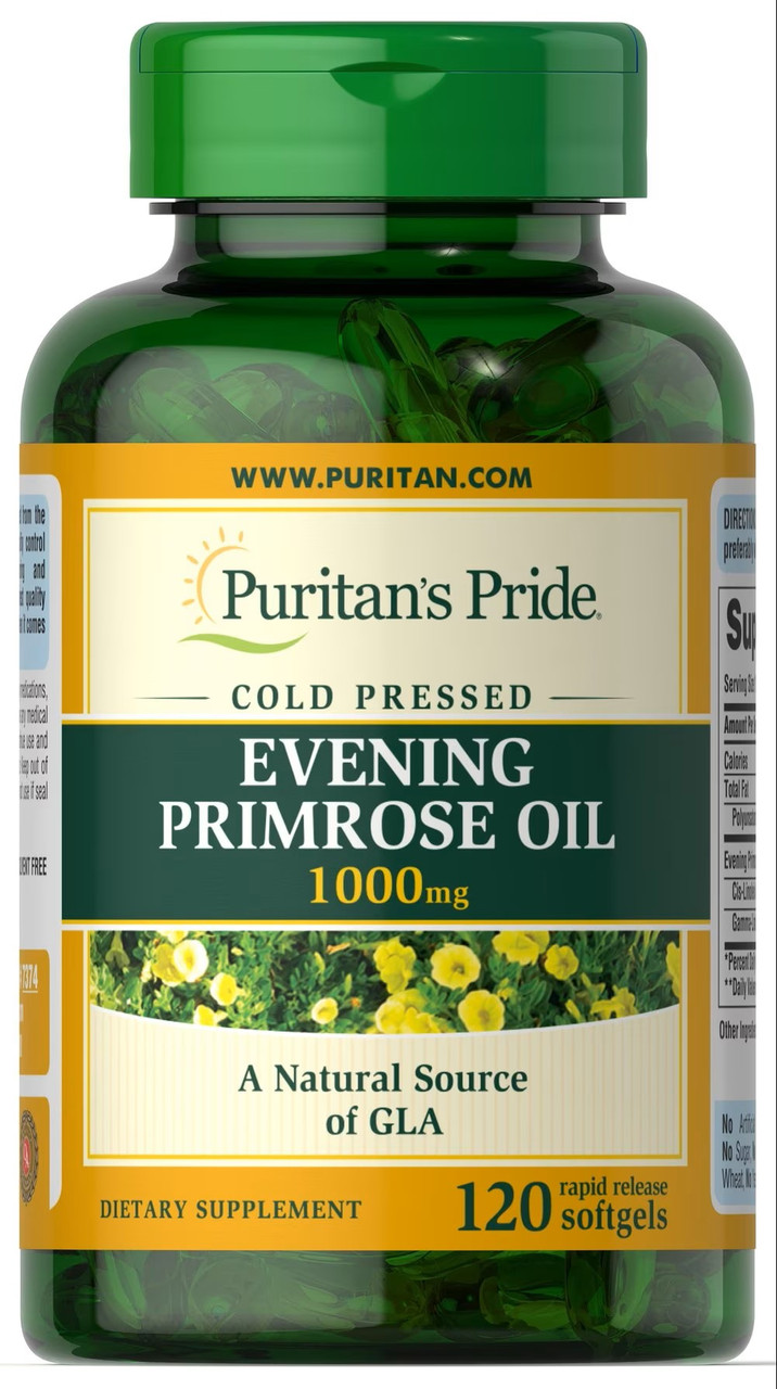 Масло вечерней примулы Puritan's Pride Evening Primrose Oil 1000 mg with GLA 120 Softgels, фото №1