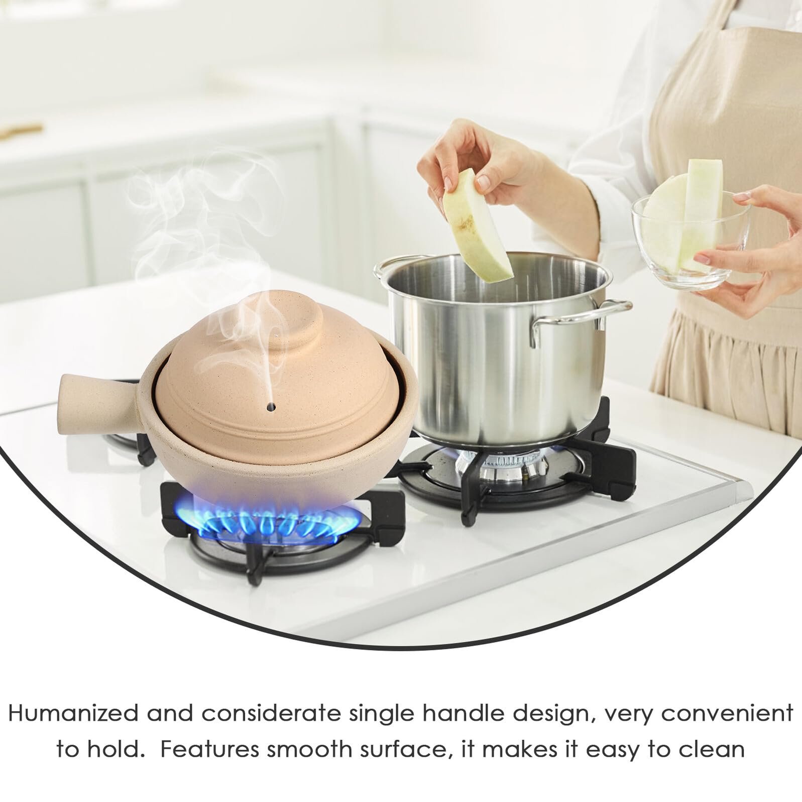 Керамический горшок для супа с одной ручкой и крышкой термостойкий для дома, фото №5