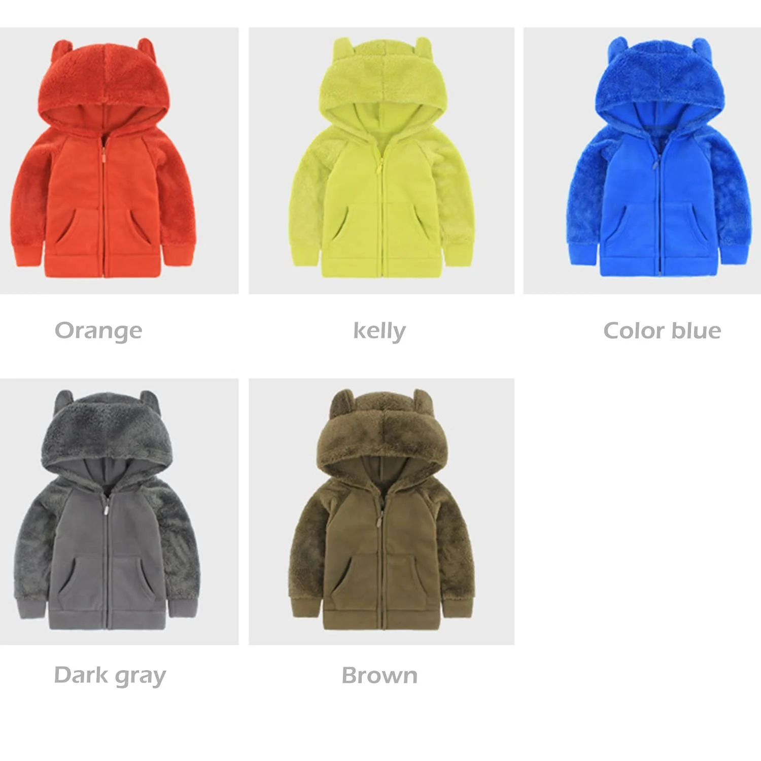 Флісова куртка з капюшоном Camilife для малюків, потовщена, на блискавці, з ведмежими вушками, фото №4