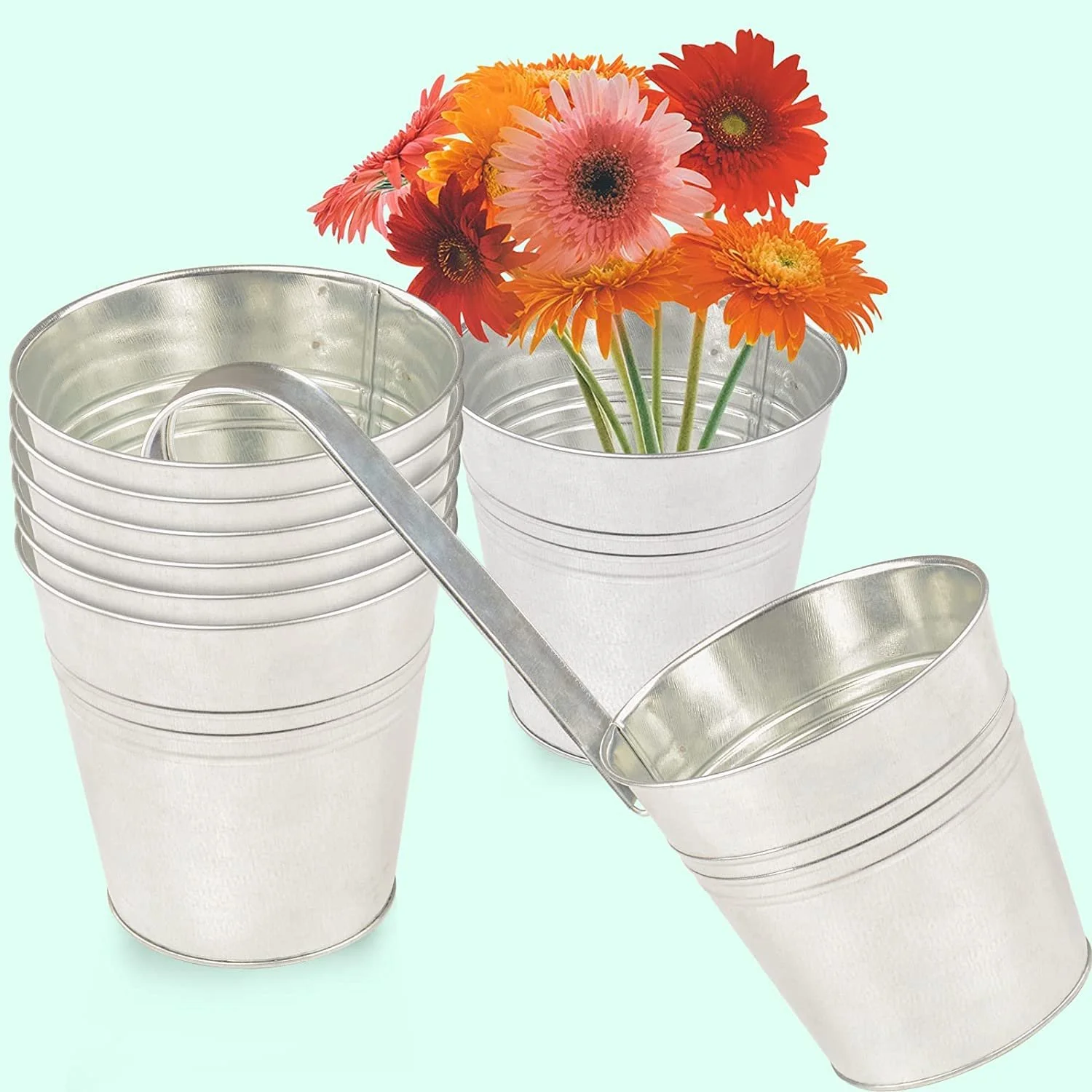 Набір підвісних квіткових горщиків DRULINE 6 шт. Цинкові 13x28x24 см зі знімними гачками, фото №4