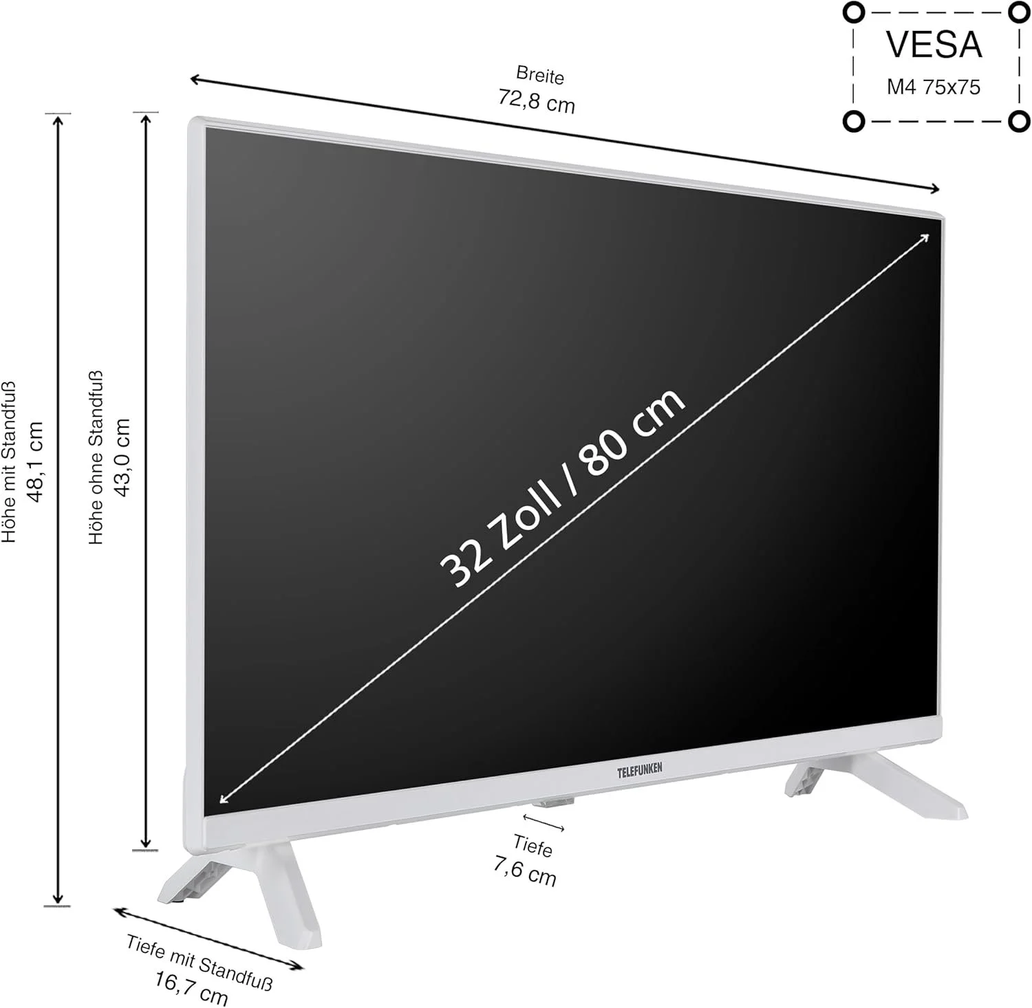 Телевізор 32" Telefunken XF32TO75S-W / Full HD / 50 Гц / LCD / Smart TV / Wi-Fi / Bluetooth / T2, фото №2