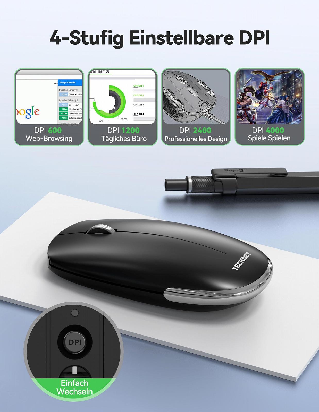 Миша Bluetooth TECKNET Бездротова Перезаряджувана 4000 DPI Чорна, фото №7
