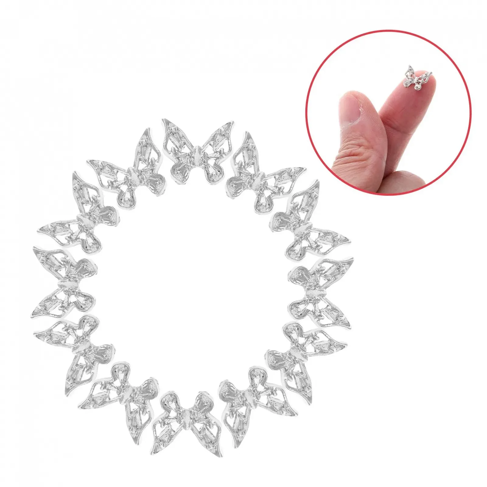 Підвіски для нігтів Метелики 3D Сріблястий, фото №7