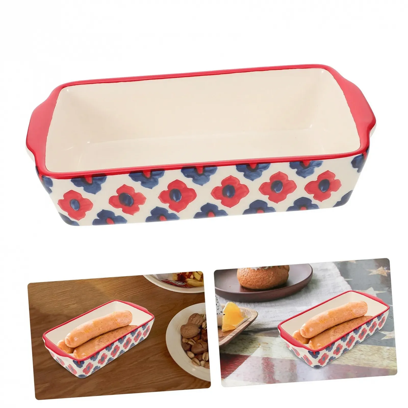 Форма для запекания TOYANDONA Керамическая прямоугольная с двойными ручками для духовки и микроволновой печи, фото №3