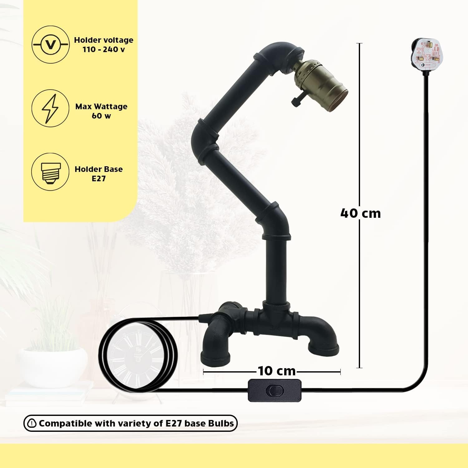 Настільна лампа Industrial Antique Style Brushed Silver Water Pipe Steampunk, фото №3