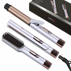 Набор для стайлинга 3-в-1 PARWIN PRO BEAUTY утюжок 25 мм, плойка 32 мм, щетка для выпрямления, съемный шнур питания, LED дисплей, мгновенный нагрев - Фото 1