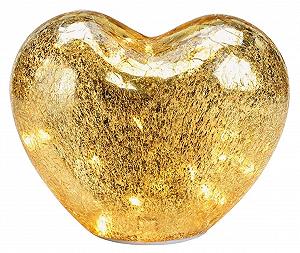 Настольная лампа G. Wurm Heart Стеклянная Сердце Светодиодная 18x15x11 см Золотая - Фото 1