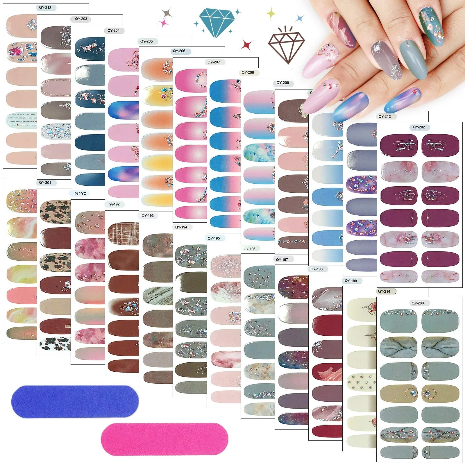 Наклейки для нігтів Kalolary 24 Sheets фольговані з 2 пилками самоклеючі Glitter Diamond, фото №1 Наклейки для нігтів Kalolary 24 Sheets фольговані з 2 пилками самоклеючі Glitter Diamond, фото №1