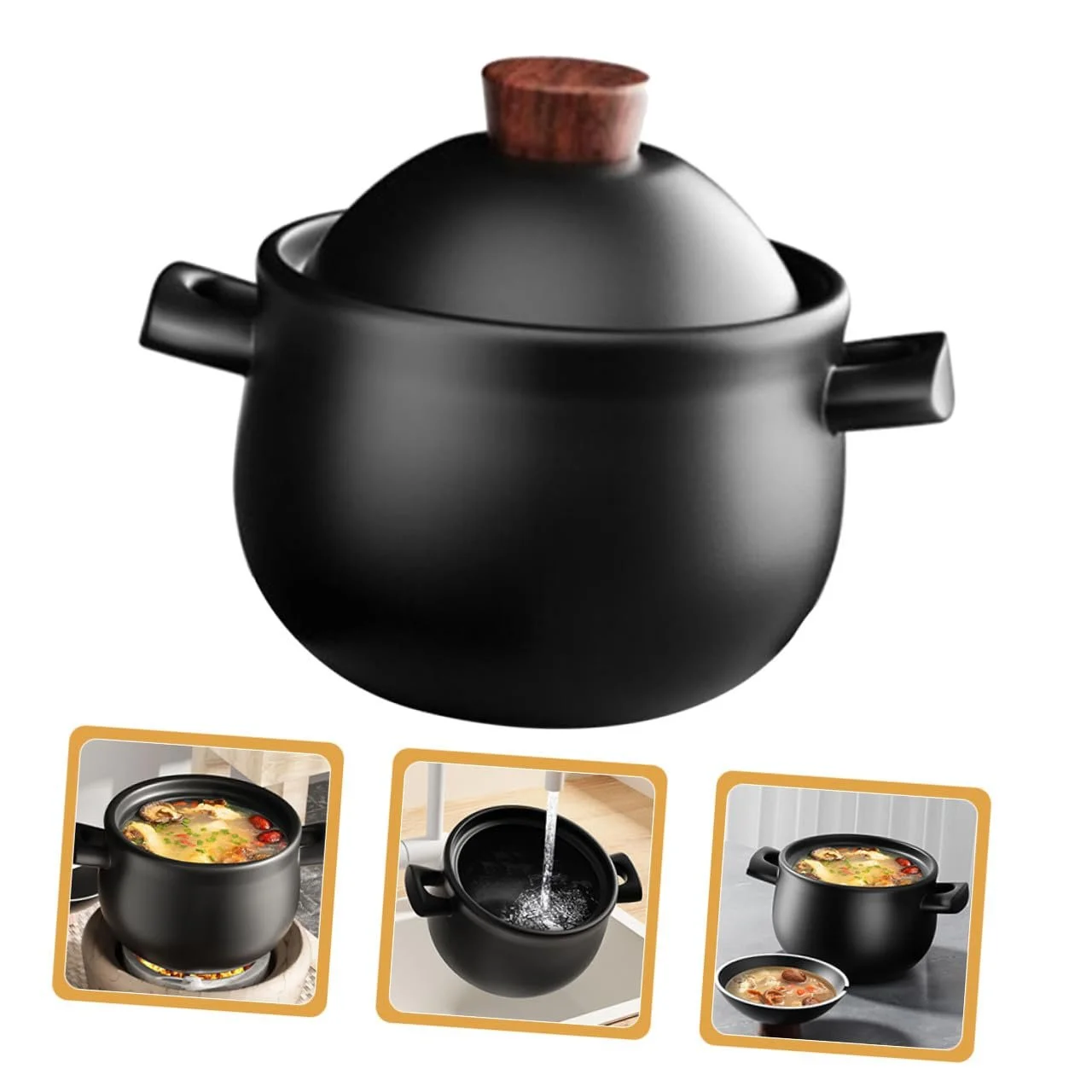 Кастрюля-жаровня Керамика 1.8 l С ручкой и крышкой, фото №9