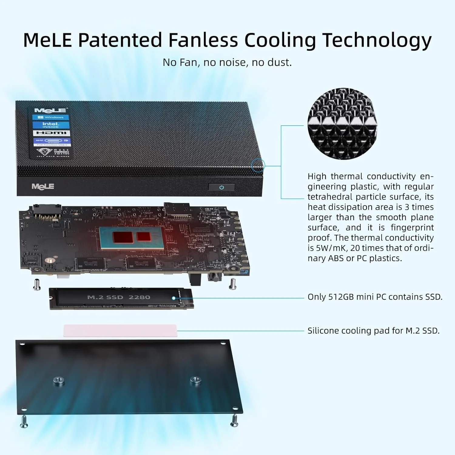 Міні ПК MeLE Quieter 4C F5Q / Intel N100 / RAM 16GB / SSD 512GB / 2 х HDMI / LAN / Wi-Fi 5 / Bluetooth 5.1 / Windows 11 / Black, фото №4 Міні ПК MeLE Quieter 4C F5Q / Intel N100 / RAM 16GB / SSD 512GB / 2 х HDMI / LAN / Wi-Fi 5 / Bluetooth 5.1 / Windows 11 / Black, фото №4