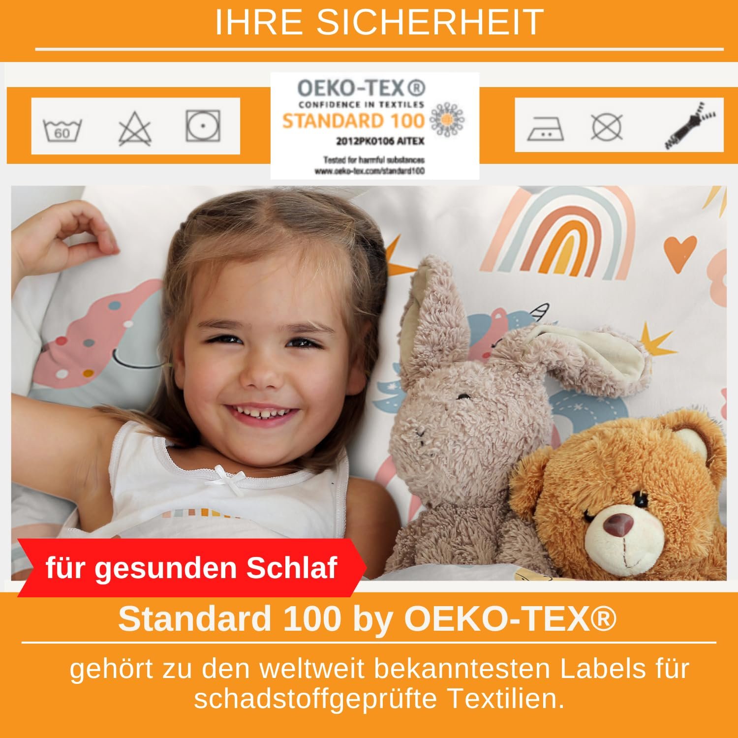 Дитяча постільна білизна Aminata kids 100 x 135 см, для дівчаток, єдиноріг, рожевий, бавовна, з блискавкою YKK, двосторонній комплект, малюнок єдинорога і коні, з райдужним єдинорогом, фото №4