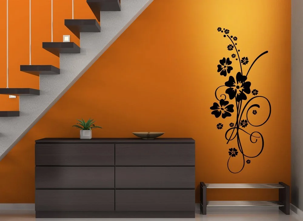 Наклейка на стену Grandora Hibiscus Flower Tendril Elainore I 33 x 80 см Белая W5031, фото №1